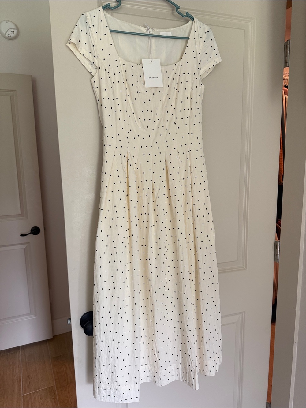 Women’s Cream Midi Dress with Black Polka Dots